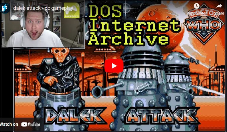 a youtube thumbnail showing a cartoon dalek and a webcam image in the top left corner